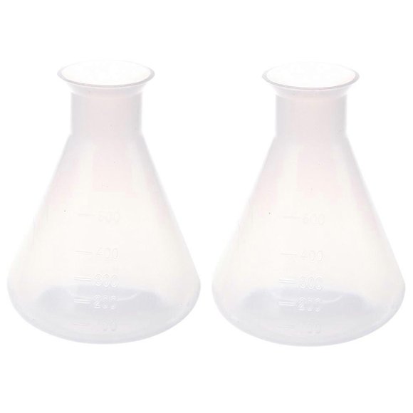 2X 500Ml Clear Plastic Laboratory Chemical Conical Flask Storage Bottle