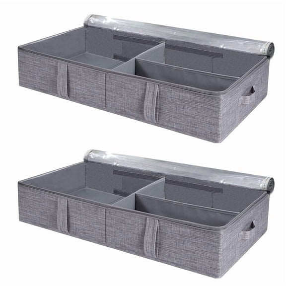 2X 50L Under Bed Storage Box with Lid, Foldable Linen Box with Sturdy Sidewalls/Bottom and Adjustable Dividers PVC