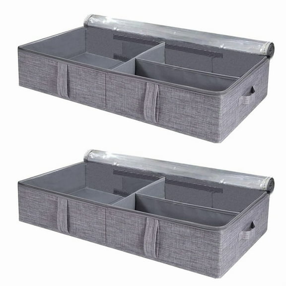 2X 50L Under Bed Storage Box with Lid, Foldable Linen Sturdy Sidewalls/Bottom and Adjustable Dividers PVC
