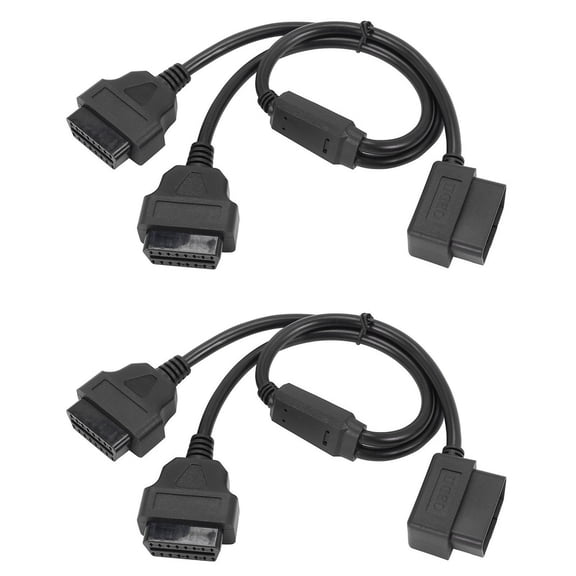 2X 50cm Y Style OBDII Adapter Splitter Cable Male to Dual Female OBD2 Diagnostic-Tool Car Connector Cable,2 x OBD2 1 to 2 Extension Cables,Black