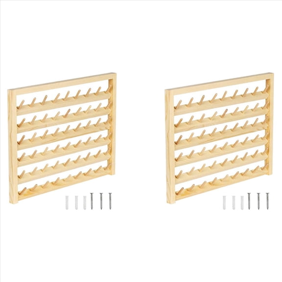 2X 54 Spool Sewing Thread Stand, Wall Mount Sewing Thread Stand with Hook, Wooden Embroidery Organizer for Sewing,2 x wire organizer 6 x Plastic Anchors 6 x Screws