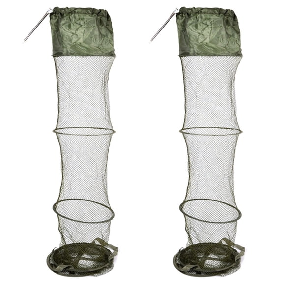 2X 5Layer Foldable Fishing Basket Dipped In Net Fishing Cage to Keep Fish Alive In the Water Fishing Big Hole