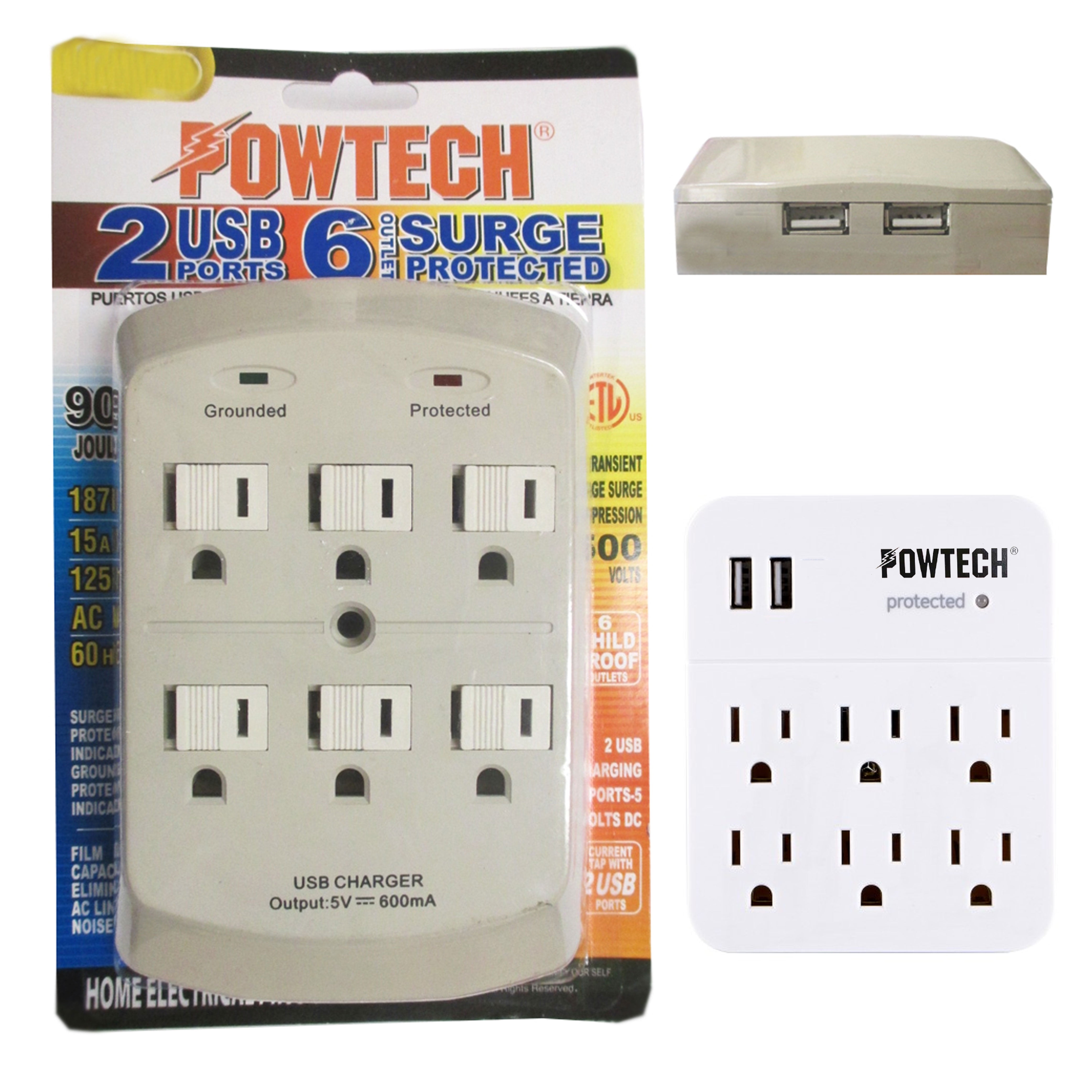 2X 6 Outlet Surge Protector Multi Plug Wall Adapter Tap 900J ETL Listed