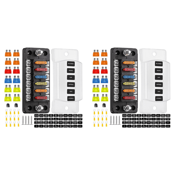 2X 6 Way Fuse Block Blade Box with Negative Bus - ATC/ATO for Boat Yacht Vehicle Auto RV Car Trailer Truck SUV