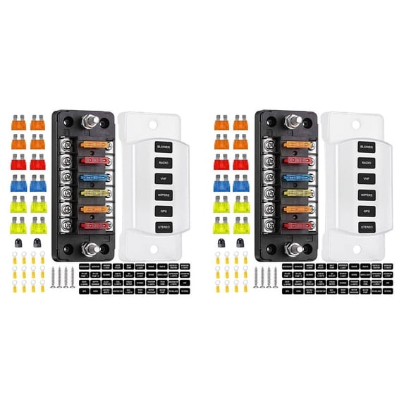 2X 6 Way Fuse Block Blade Fuse Box with Negative Bus - ATC/ATO for Boat Yacht Vehicle Auto RV Car Trailer Truck SUV