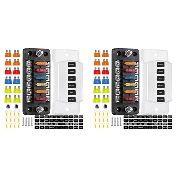 2X 6 Way Fuse Block Blade Fuse Box with Negative Bus - ATC/ATO for Boat Yacht Vehicle Auto RV Car Trailer Truck SUV