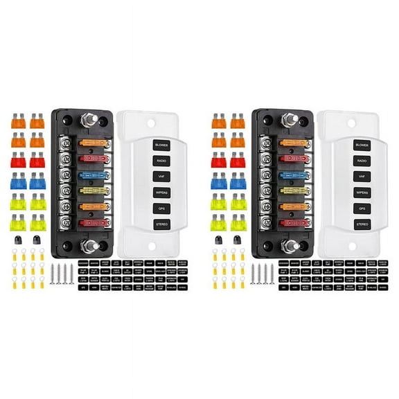 2X 6 Way Fuse Block Blade Fuse Box with Negative Bus - ATC/ for Boat Yacht Vehicle Auto RV Car Trailer Truck SUV