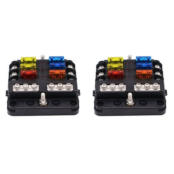 2X 6-Way Waterproof Fuse Block,with LED Indicator 12 Circuits with Negative Marine Fuse Box for Dc 12/24V Car Boat