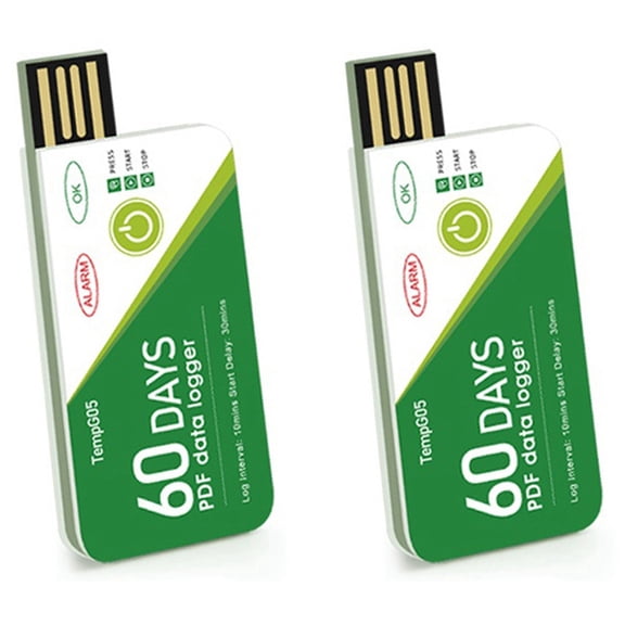2X 60 Days USB Temperature Data Logger -30 -+60 Report with App IP67 Disposable High- Recorder with Warning,2 x Temperature Data Logger