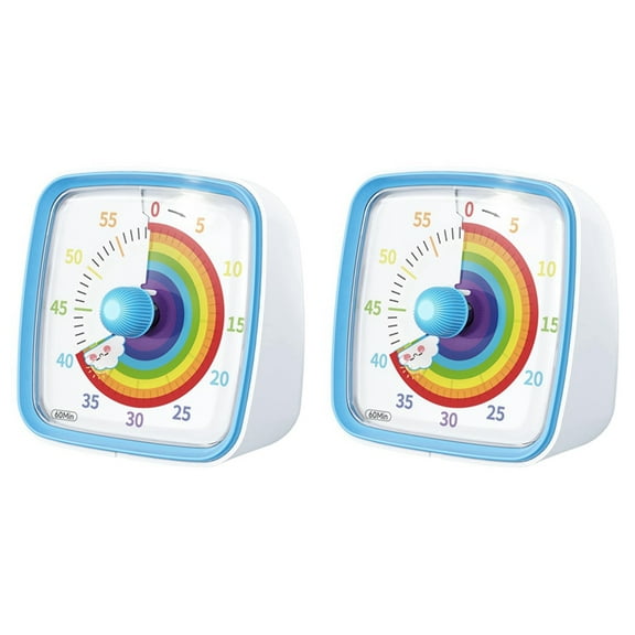 2X 60-Minute Visual Timer with Night Light, Countdown Timer,Pomodoro Timer with Rainbow Pattern for Kids and Adults Blue