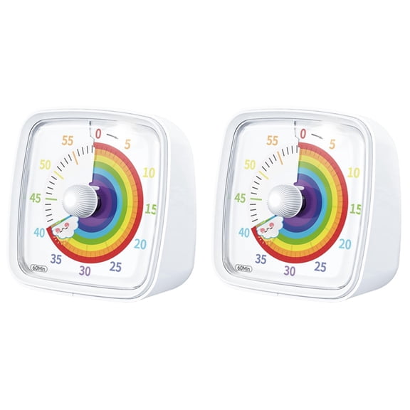 2X 60-Minute Visual Timer with Night Light,Countdown Timer,Pomodoro Timer with Rainbow Pattern for Kids and Adults White