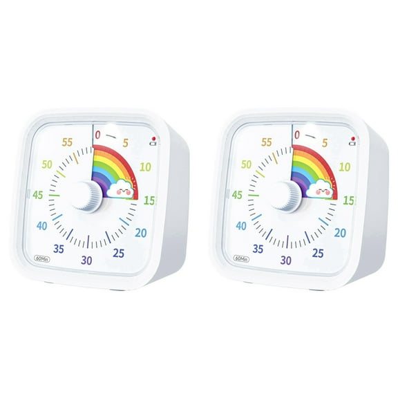 2X 60 Minute Visual Timer with Protective Case, Rainbow Disk Timer, Silent Countdown Time Management Tool White