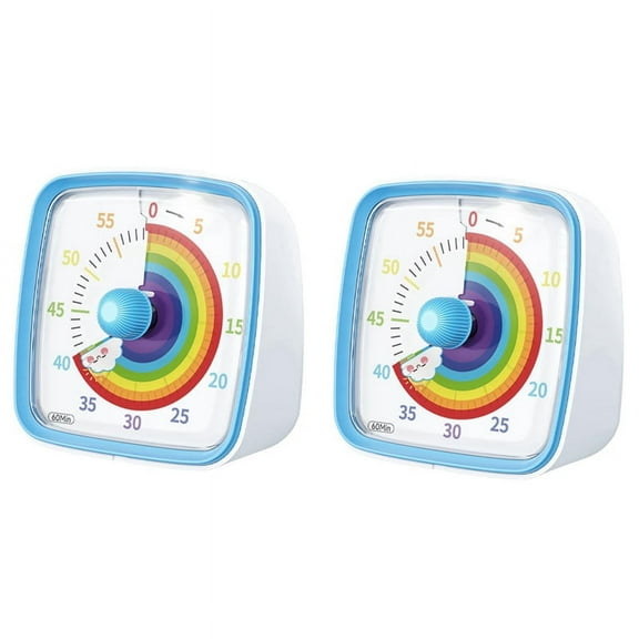 2X 60-Minute Visual with Night Light, Countdown ,Pomodoro with Rainbow Pattern for Kids and Adults Blue