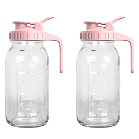 2X 64oz Glass  Jar Pitcher with Lid,2 Quart Airtight Glass Water Jug,Leakproof Wide Mouth  Jar Pitcher