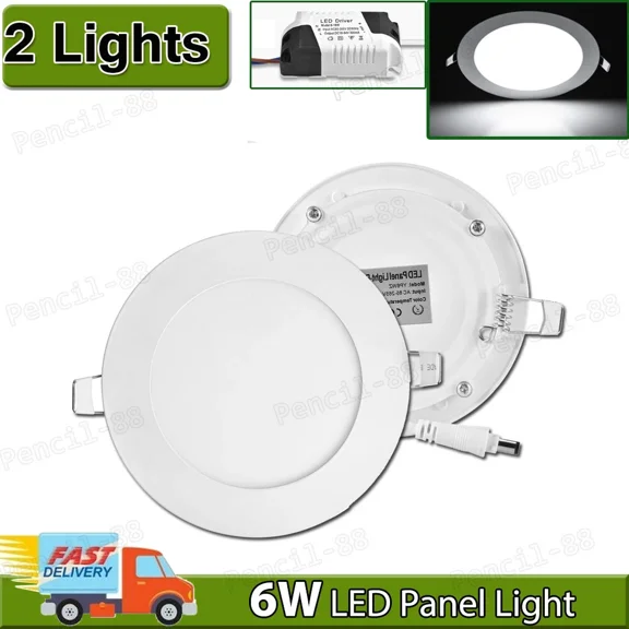 2X 6W Cool White Led Panel Light Recessed Round Ceiling Lamp Kitchen Fixtures