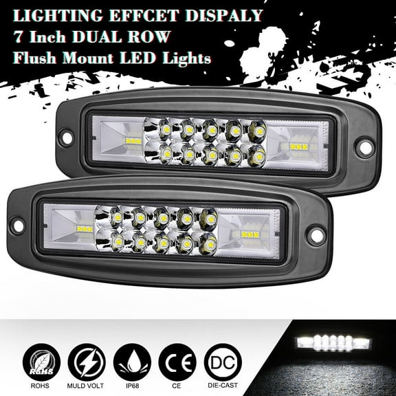 2X 7"Inch Flush Mount LED Light Pods Spot Flood Beam Work Driving Lamp Offroad