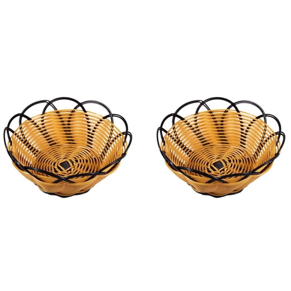 2X 7 Inch Plastic Braided Basket Fruit Vegetable Container Holder Black&Orange