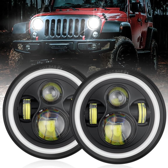 2X 7" Round LED Fog Light Combo Bumper Driving Pod for Jeep Wrangler JK LJ CJ TJ
