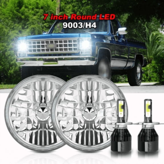 2X 7 inch Round LED Hi/Lo Beam Headlights Chrome for Ford F100 F150 F250 Truck