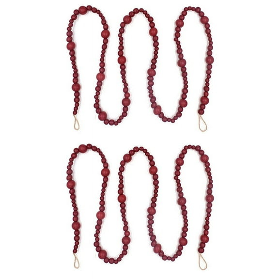 2X 7Ft Wood Bead Garland Farmhouse Home Decor Country Christmas Tree Boho Decorations Mantel Wall Hanging Prayer Beads