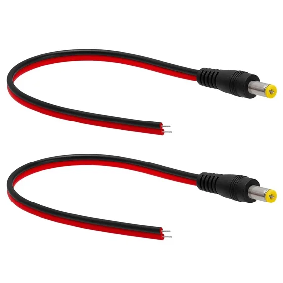 2X 8" Cctv Male Power Pigtails Plug Lead Coax Cable Connector Security Cameras