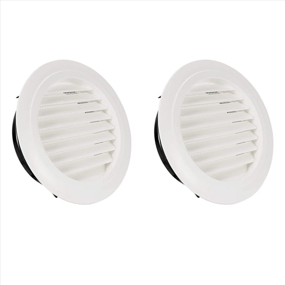 2X 8 Inch Round Air Vent ABS Louver Grille Cover White Soffit with Built-in Fly Screen Mesh for Bathroom