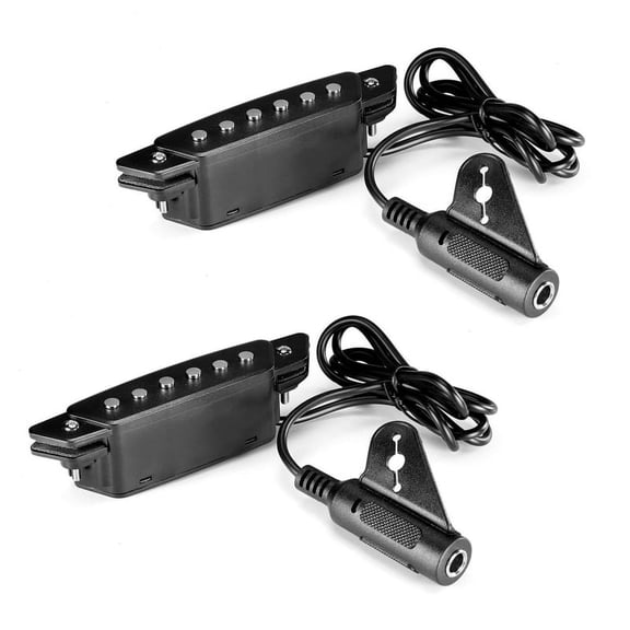 2X -85 Black 6 Hole Soundhole Pickup with Active Power Strap End-Pin Jack for Acoustic Guitar