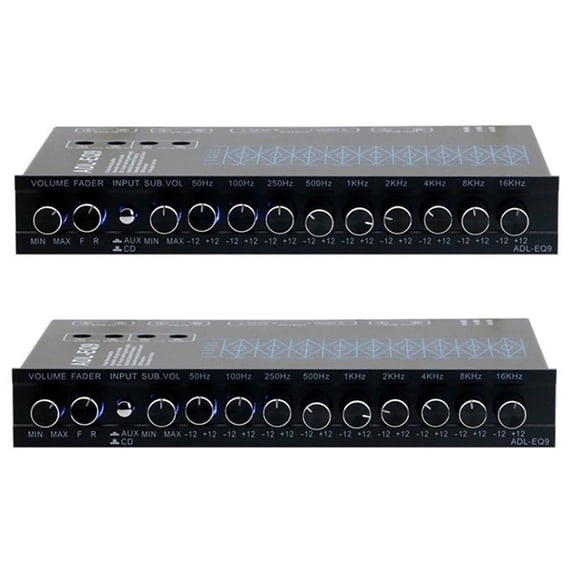 2X 9 Band Equalizer High Performance 9 Equalization Bands 12V DC for Boat RV Car Metal with CD AUX Input  Chip Output