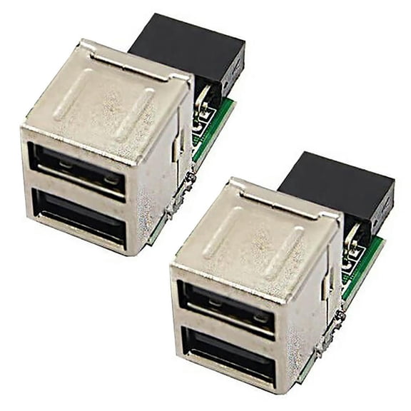 2X 9-Pin Motherboard To 2 Ports USB 2.0 A Female Internal Header Adapter