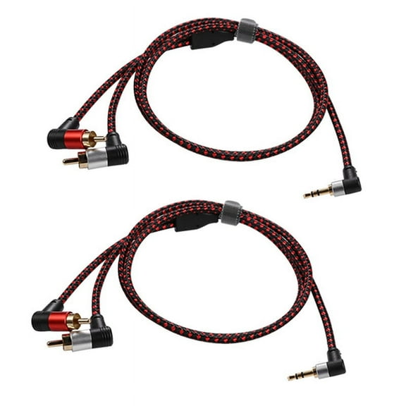 2X 90 Degree 3.5mm Male to 2 Male Cable Right Angle Stereo AUX Y Splitter Cord Microphone Jack Plug for Laptop 1M