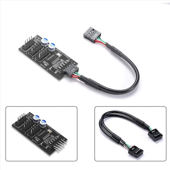 2X 9Pin USB Hub Connector USB Splitter 1 to 3 USB2.0 9Pin Header Board Cable for RGB LED Fan Speed Test