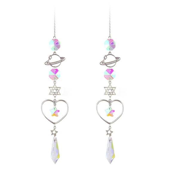 2X A Crystal Wind Chime Sun Catcher Diamond Prisms Pendant Dream Catcher Rainbow Chaser Hanging Drop Home Garden Decor