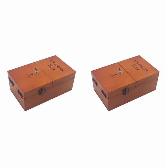 2X A Useless Box with Surprises Wooden Useless Box Fully Assembled Toy for Adults and Children Dark Wood Color