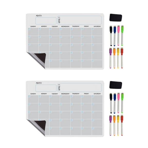 2X A3 Magnetic Whiteboard Dry Erase Calendar Set Whiteboard Weekly Planner for Refrigerator Fridge Kitchen Home,As shown