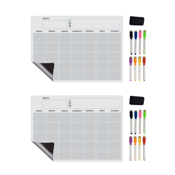 2X A3 Magnetic Whiteboard Dry Erase Calendar Set Whiteboard Weekly Planner for Refrigerator Fridge Kitchen Home,As shown