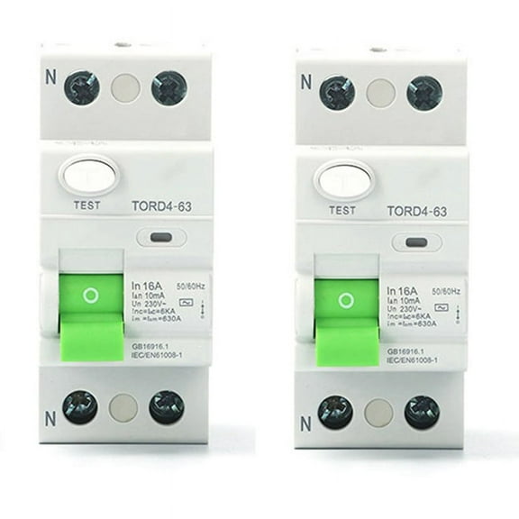 2X AC 2P 6KA RCCB RCD 230V Residual Current Circuit Breaker Differential Breaker Switch TORD463, 2P 16A 10MA