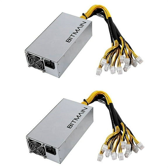 2X APW7 1800W Power Supply Mining PSU for Bitmain Antminer S9/L3+/A6/A7/R4/S7/E9 with 10X PCI-E 6Pin Connectors,2 supply with cables,silver