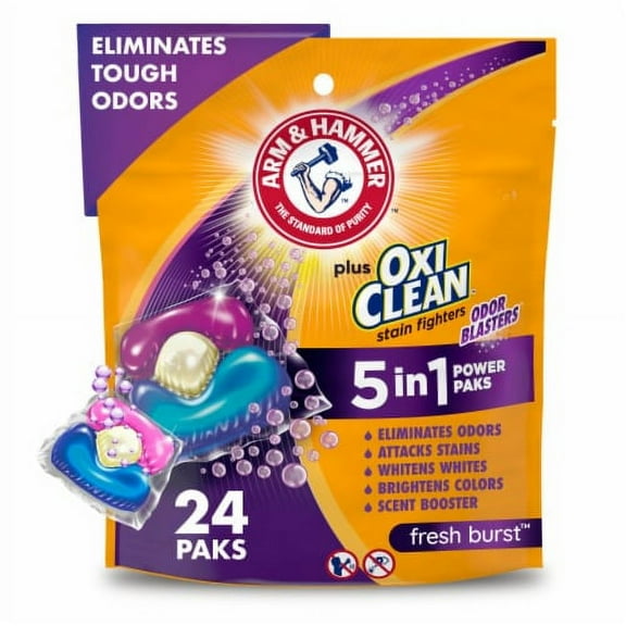 2X - ARM & HAMMER Plus OxiClean with Odor Blasters Fresh Burst Laundry Detergent 5-in-1 Power Paks