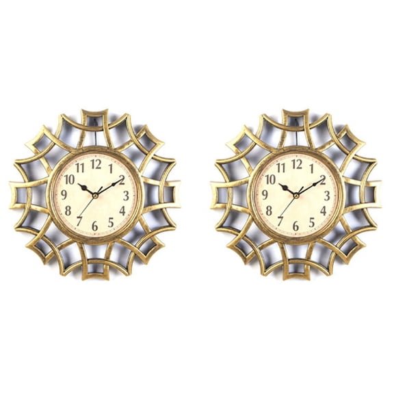 2X Abstract Wall Clock Nordic Vintage Numeral Geometric Wall Clock Quartz Mordern Home Design Gold,2 x wall clock,Gold