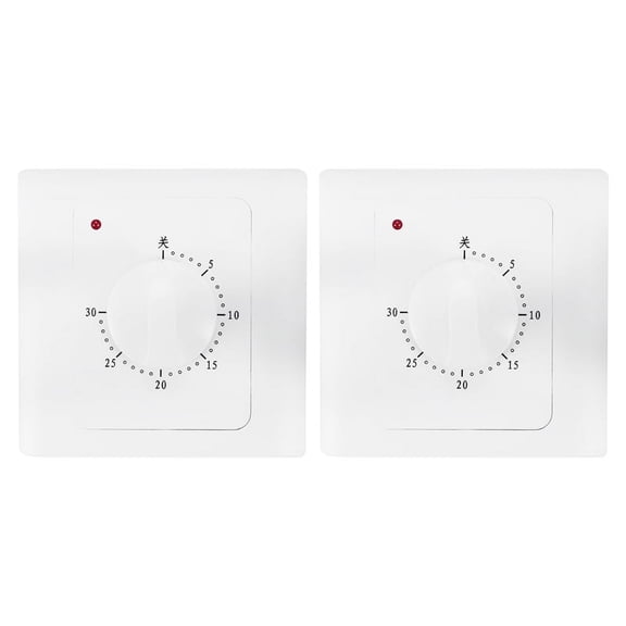2X Ac 220V 10A 30Min Countdown Timer Switch Electric Digital Time Plug Control Switch Timer Socket Knob Style Mechanical,2 x Timer Socket 4 x Screws,White