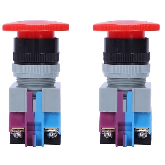 2X Ac 600V 10A Red Mushroom Emergency Stop Push Button Switch 22Mm No Nc