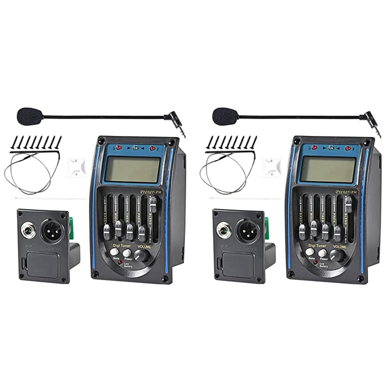 2X Acoustic Guitar Pickup,5 Band EQ Equalizer Guitar Preamp Piezo Pickup Tuner with Mic LCD Display