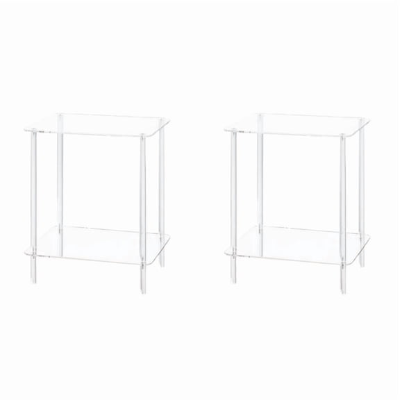 2X Acrylic Coffee Table Square Side Table Accent Table Sofa Bedside Table Clear Double Tier Snack Tea Side Table