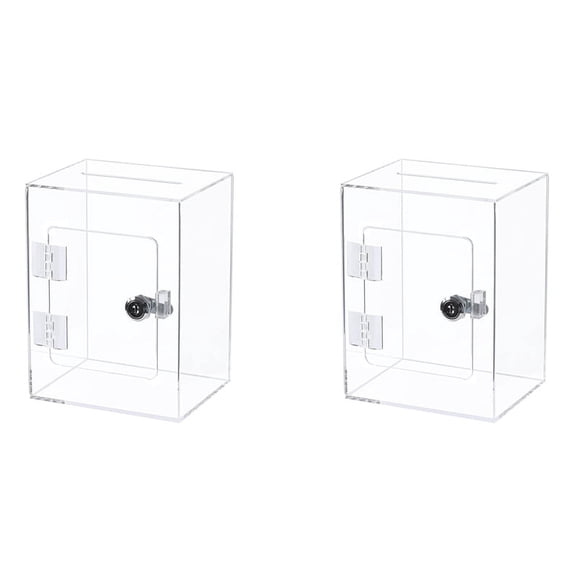 NEW 2X Acrylic Donation Ballot Box- Tip Jar for Money with Lock Key Suggestion Box Comment Vote