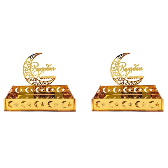 2X Acrylic Eid Mubarak Food Tray Ramadan Dessert Fruit Plate Moon Star Castle Islamic Muslim B