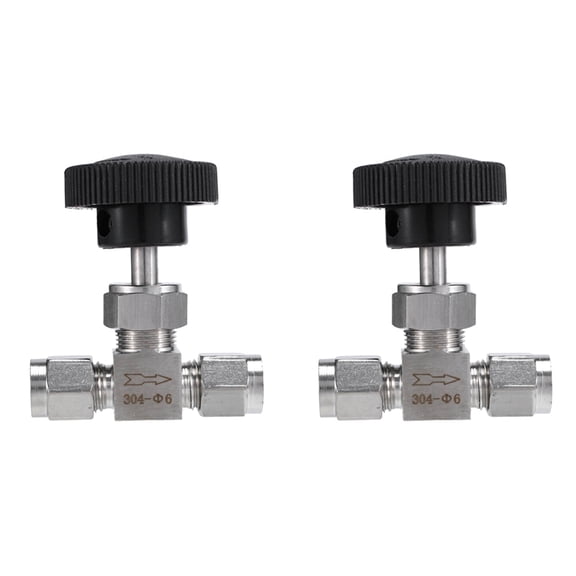 2X Adjustable Needle Valve O.D 6mm Tube Stainless Steel 304 High Pressure Acid Proof Straight Card Set Crane