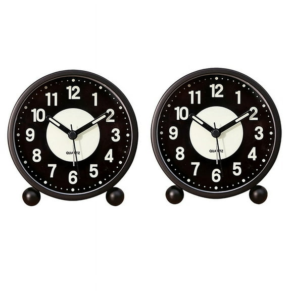 2X Alarm Clock Luminous 4 InchRound Silent Analog Table Clock Non-Ticking,Battery Operated with Loud Alarm for Bedroom