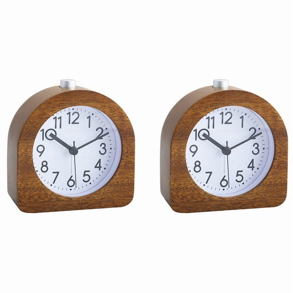 2X Alarm Clock Without Ticking Retro Wooden Alarm Clock with Dial Alarm Light Quiet Table Clock with Snooze Function A