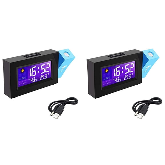 2X Alarm Clock with Projector Digital Alarm Clock for Bedside Fashion LED Digital Alarm Clock with Time Station,2 * Clock 2 * USB cable,black