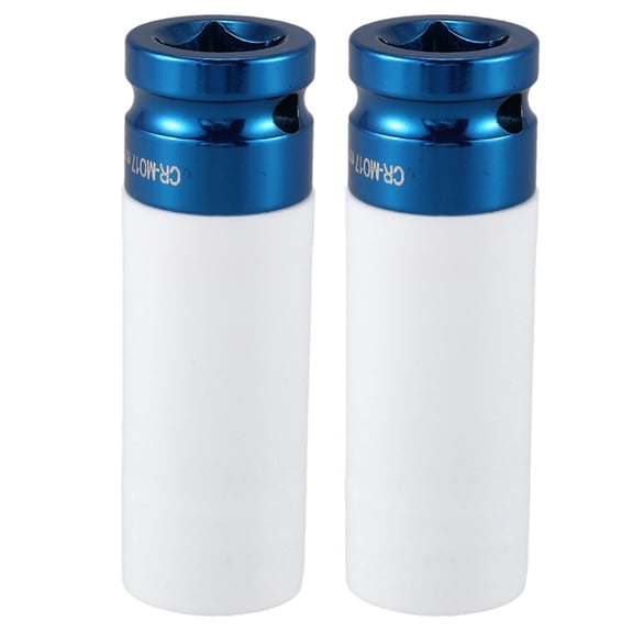2X Alloy Wheel 1/2 Inch Drive 17mm Set Thin Wall Deep Impact Nut Socket Blue